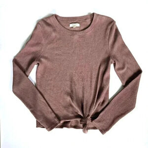 Madewell Brown neutral basic Knot-Front Ribbed long sleeve top size Small